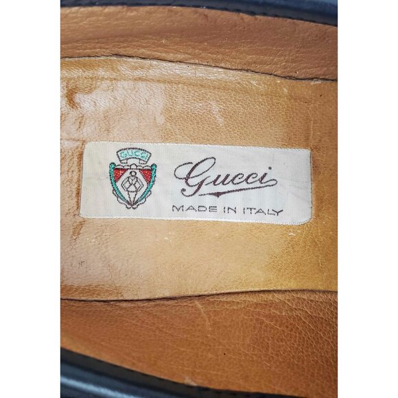 Vintage Gucci  Men’s Black Leather Gold Horsebit Loafers Shoes Green Red 41 M main image 5